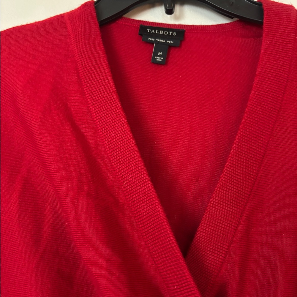Talbots Deep Red Faux-Wrap Knit Blouse - Picture 4 of 6